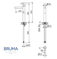 MEDIDAS MONOMANDO ALTO PARA LAVABO LEAF BRUMA